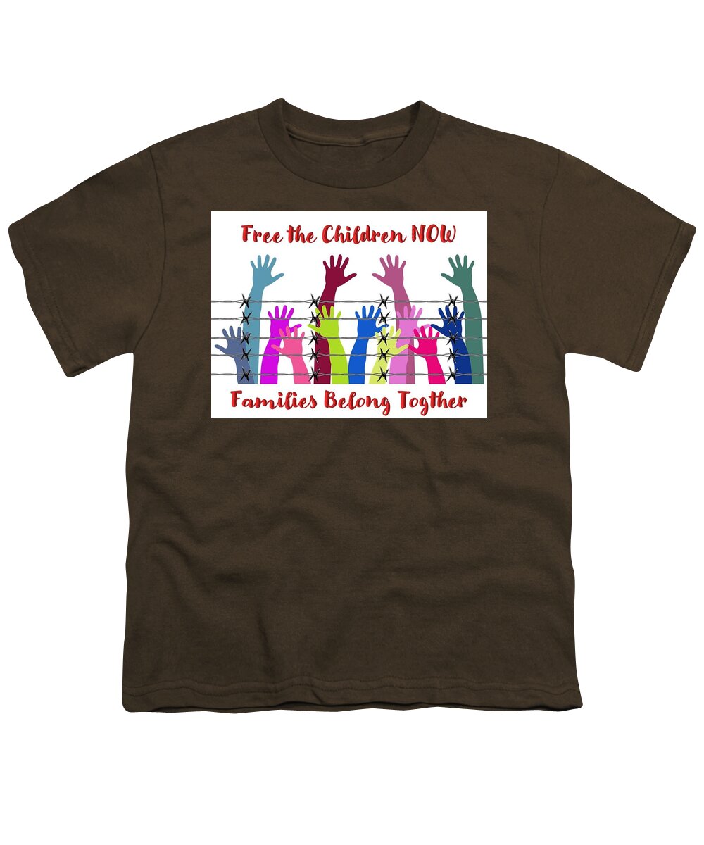 Children Youth T-Shirt featuring the drawing Free the Children NOW by Nancy Ayanna Wyatt