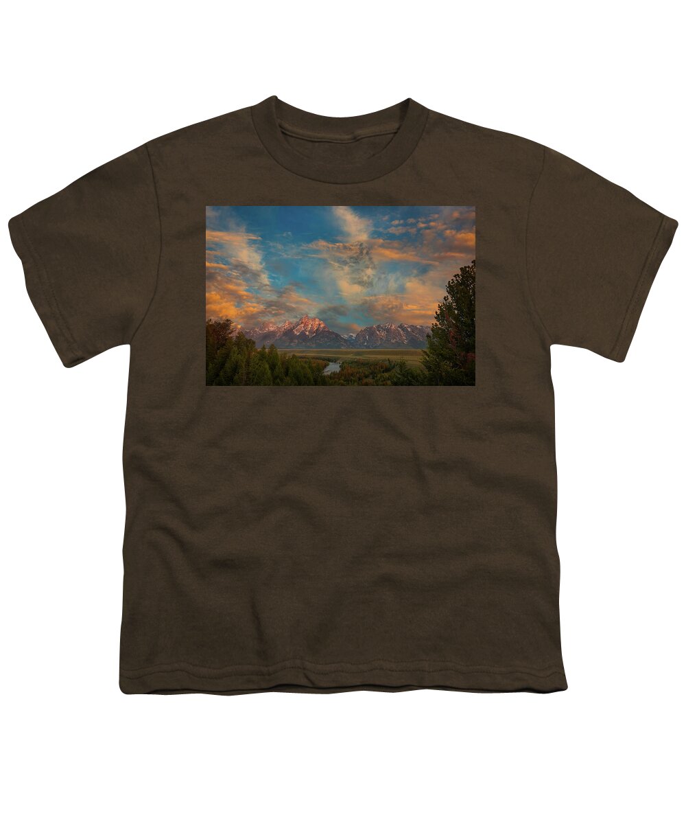Tetons Youth T-Shirt featuring the photograph Grand Teton Cloudscape by Jon Glaser