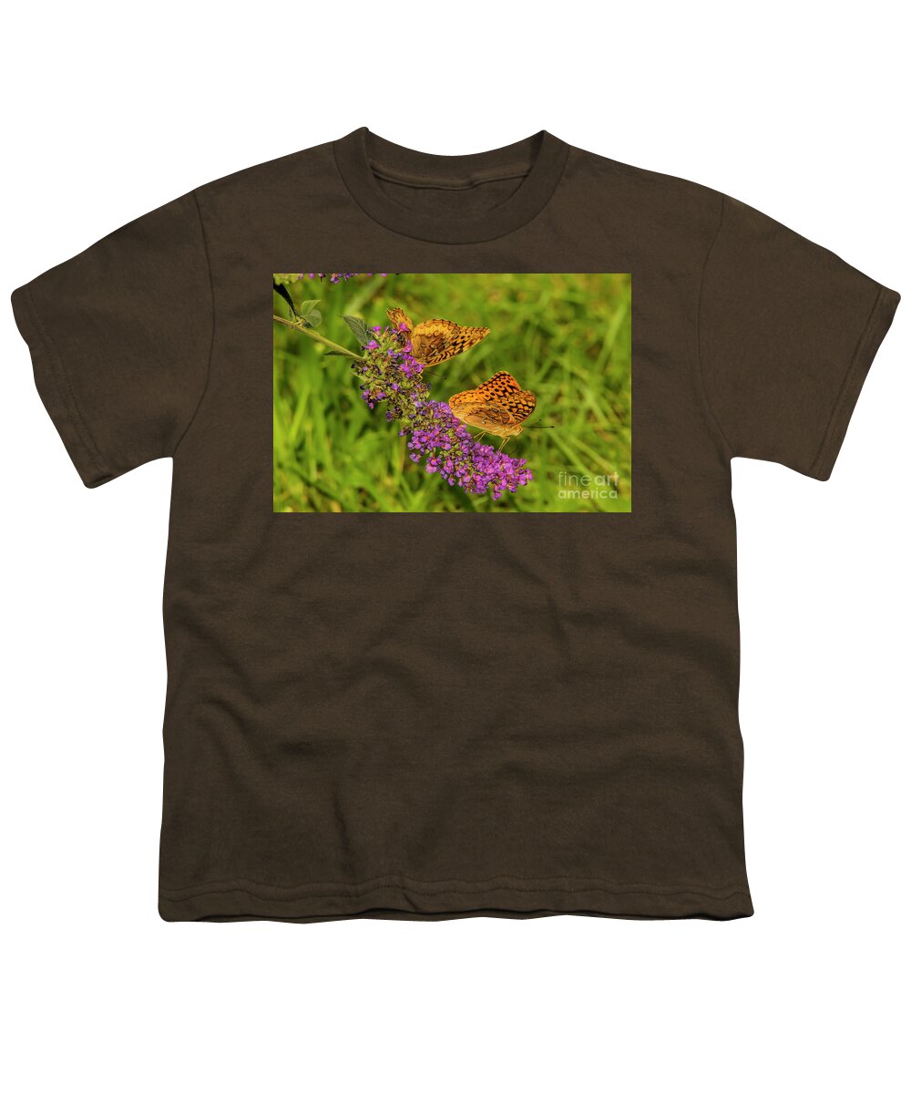 Butterfly Youth T-Shirt featuring the photograph Varigated Fritilliary Duo by Barbara Bowen