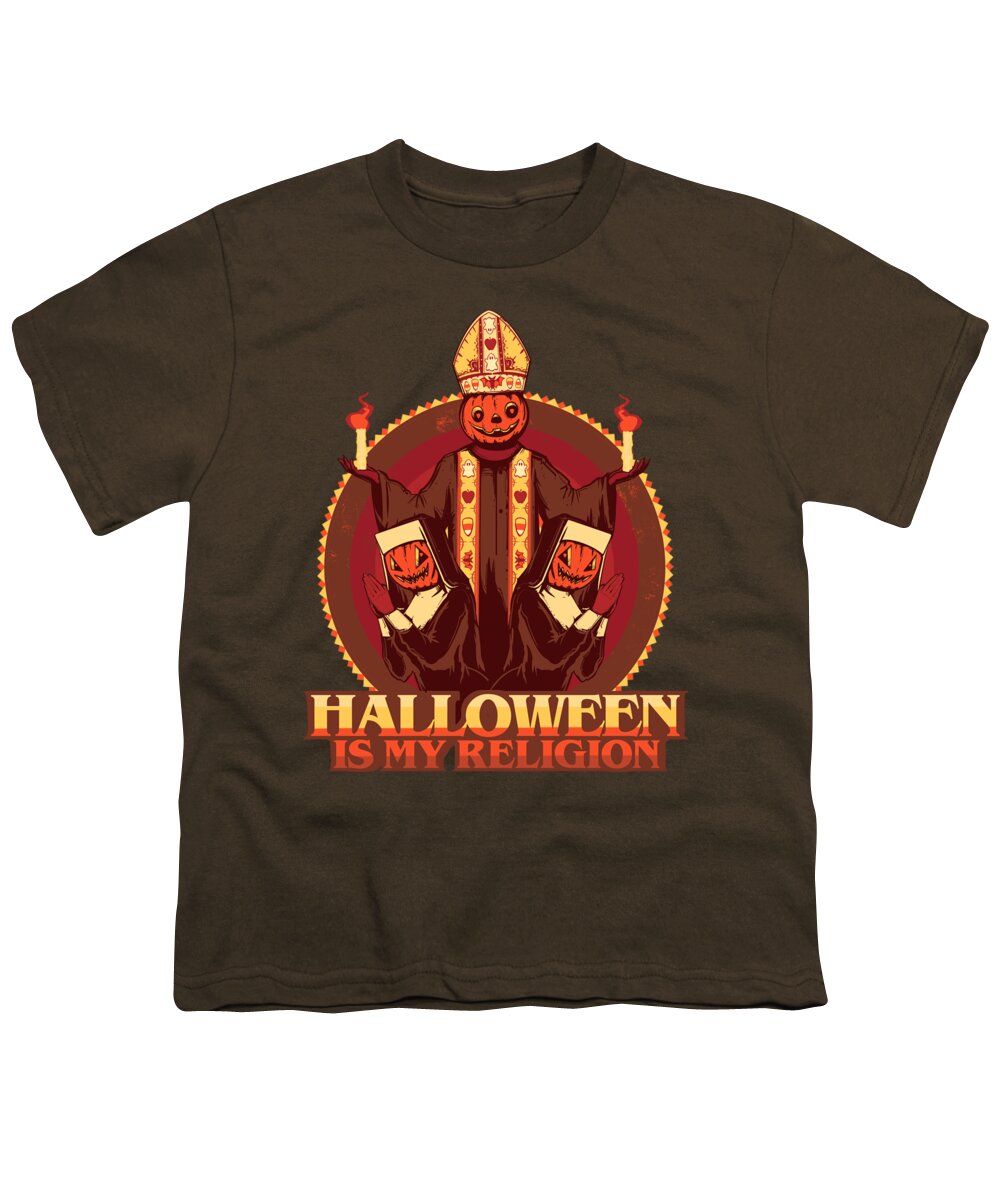 Halloween Youth T-Shirt featuring the drawing Halloween Is My Religion by Ludwig Van Bacon