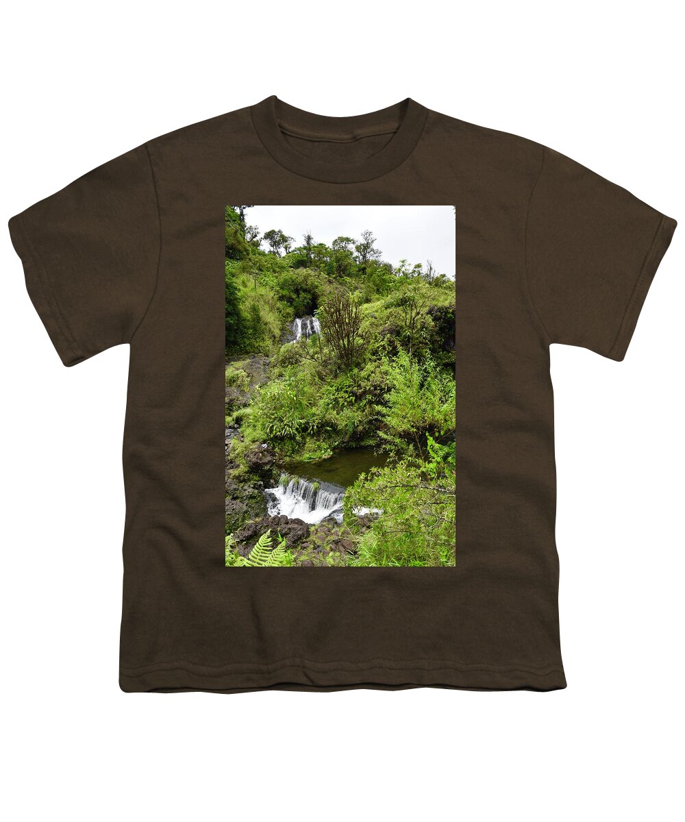 Aloha Youth T-Shirt featuring the photograph Hanawi Upper-Lower Falls, Hana,Maui by Bnte Creations