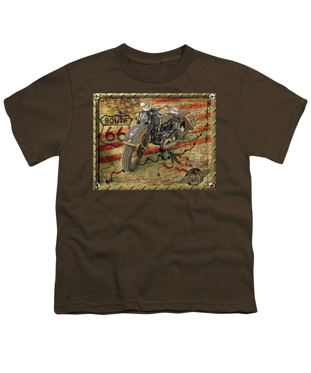 Motorcycles Youth T-Shirt featuring the photograph Harley On 66 by John Anderson