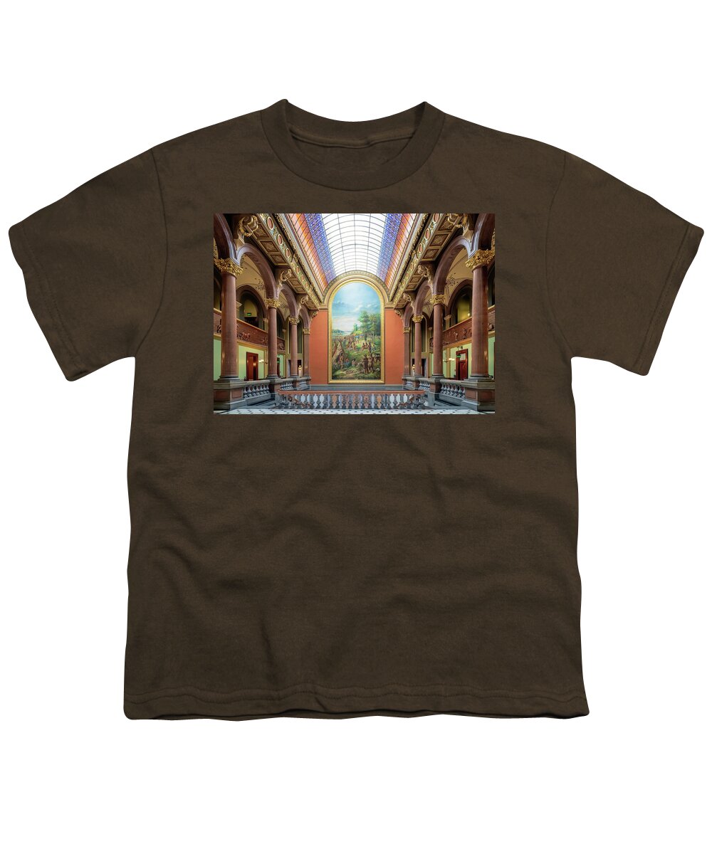 Illinois State Capitol Youth T-Shirt featuring the photograph Illinois State Capitol - Grand Staircase Mural by Susan Rissi Tregoning