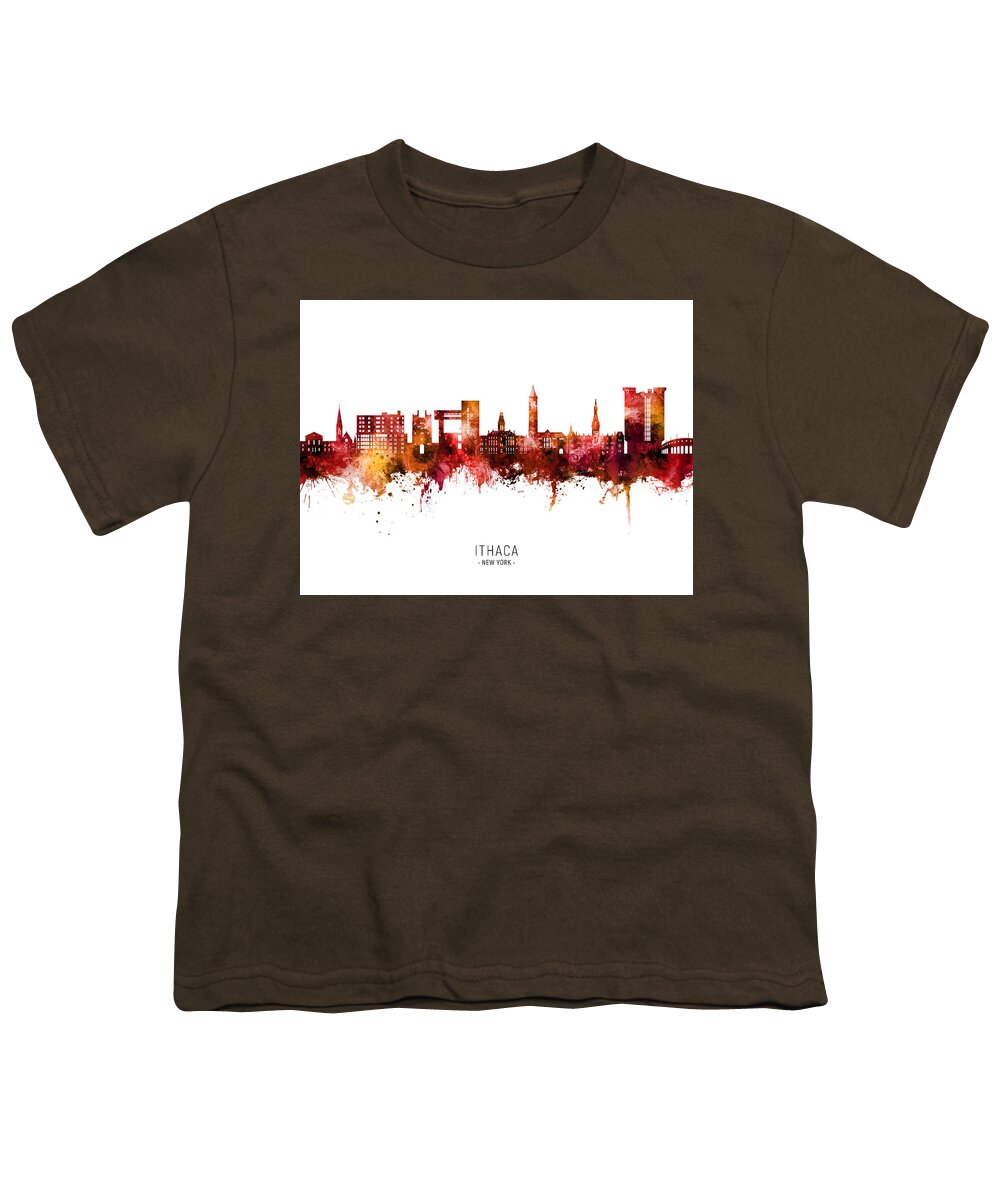 Ithaca Youth T-Shirt featuring the digital art Ithaca New York Skyline #17 by Michael Tompsett