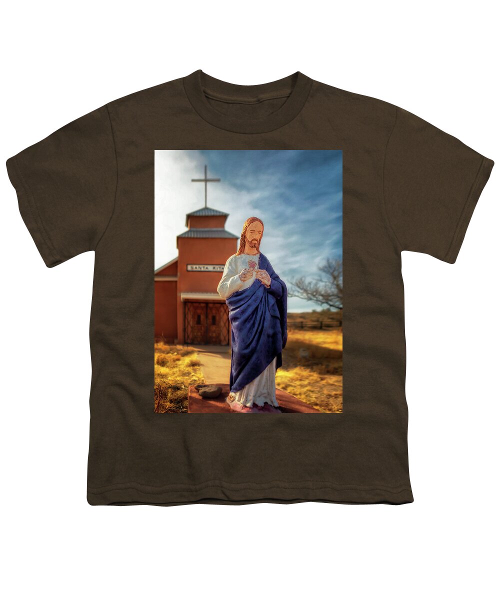 Christ Youth T-Shirt featuring the photograph Jesus at Santa Rita Church - Riley NM - Ghost Town by Susan Rissi Tregoning