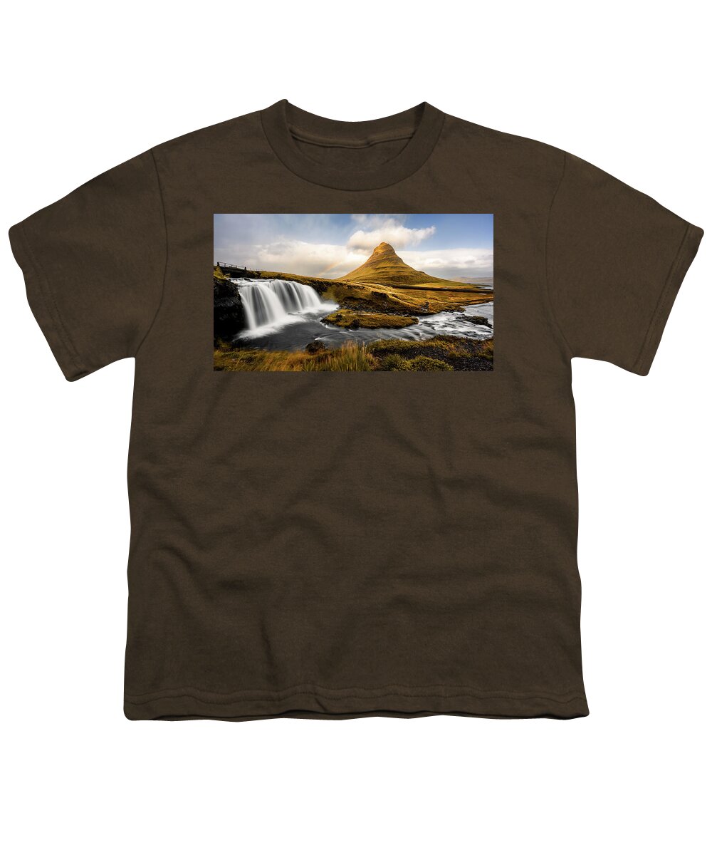Iceland Youth T-Shirt featuring the photograph Kirkjufell Iceland by Dee Potter