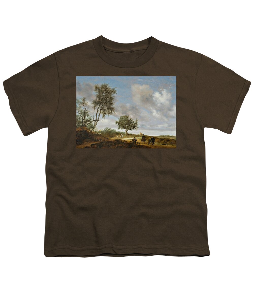 Salomon Van Ruysdael Youth T-Shirt featuring the painting Landscape with Hunting Party by Salomon van Ruysdael