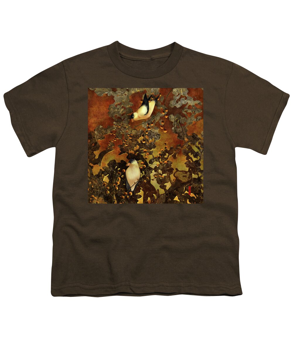 Chinoiserie Youth T-Shirt featuring the digital art Lantern Chinoiserie Goldfinches and Berries by Sand And Chi