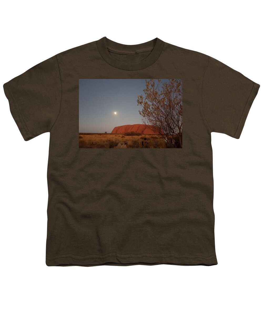 Beautiful; Nature Background; Landscape; Rocks; Cliffs; Rock Pool; Tourism; Travel; Summer; Holidays; Sea; Surf; Uluru Youth T-Shirt featuring the photograph Last Light at Uluru Rock by Andre Petrov
