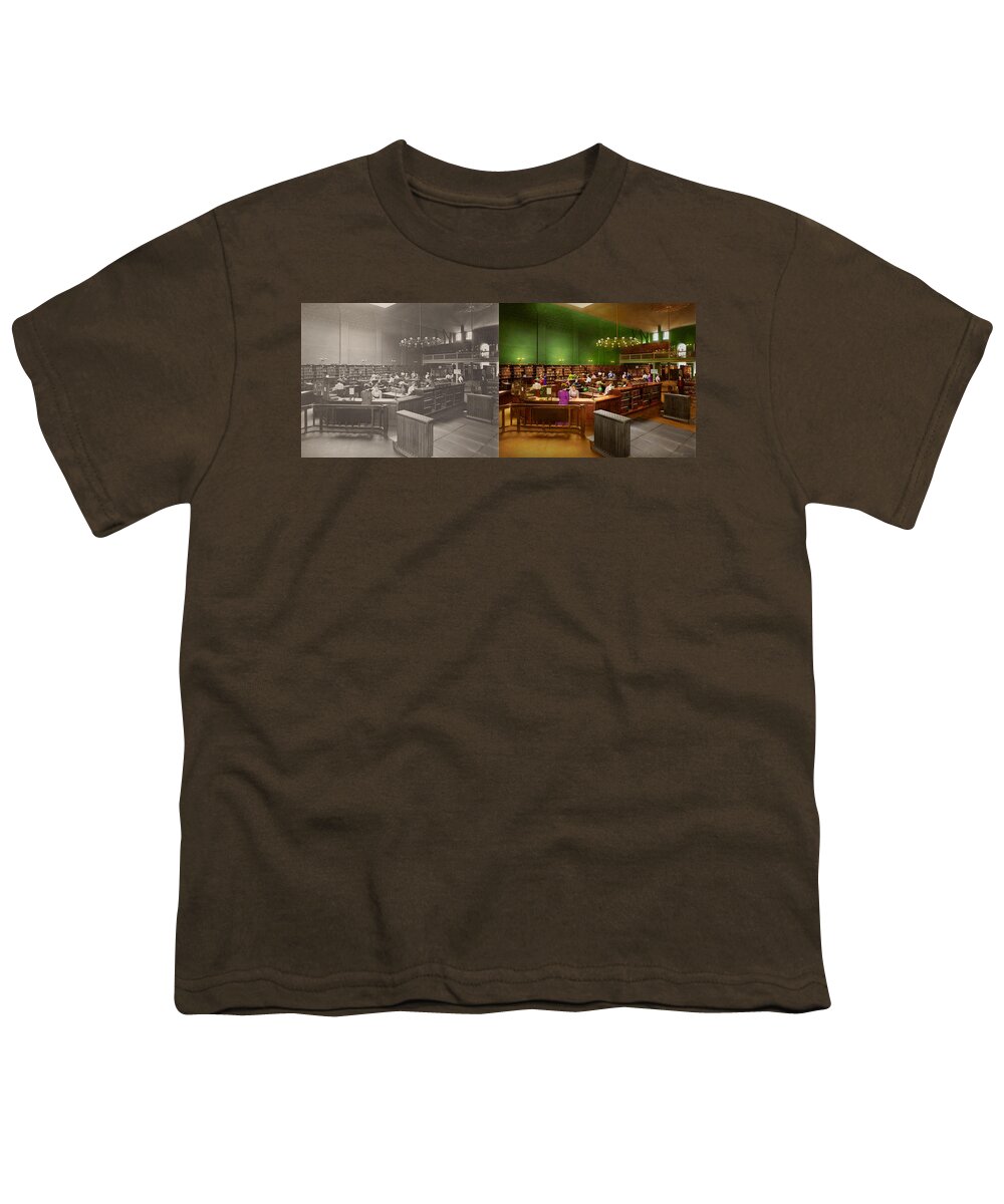 Library Youth T-Shirt featuring the photograph Library - The romance of reading 1895 - Side by Side by Mike Savad