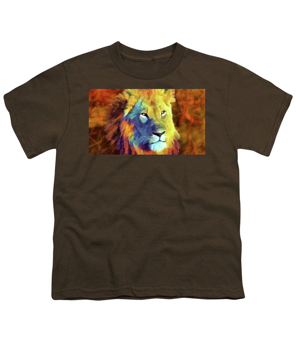 Lion Youth T-Shirt featuring the painting Lion-Light  by Joel Smith