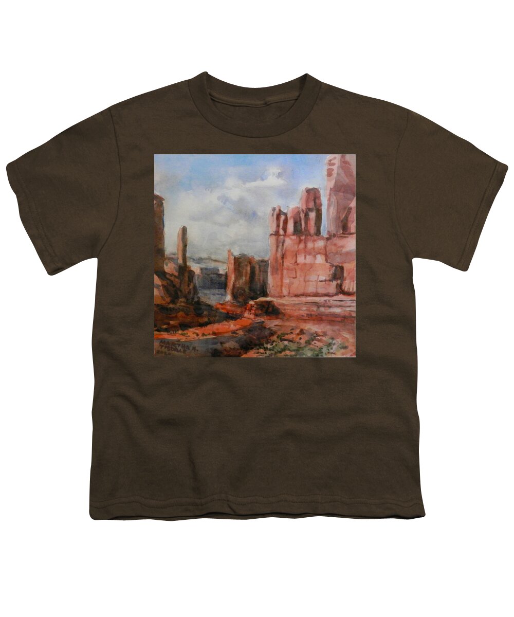 Western Landscape Youth T-Shirt featuring the painting Monument Valley by Martha Tisdale