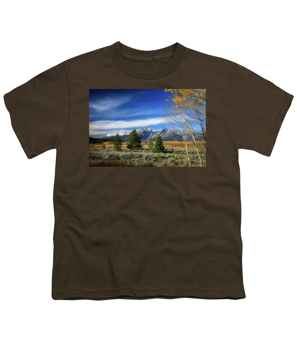 Beautiful Autumn Landscape In Grand Teton National Park Youth T-Shirt featuring the photograph Moody Autumn Morning In Grand Teton National Park by Dan Sproul