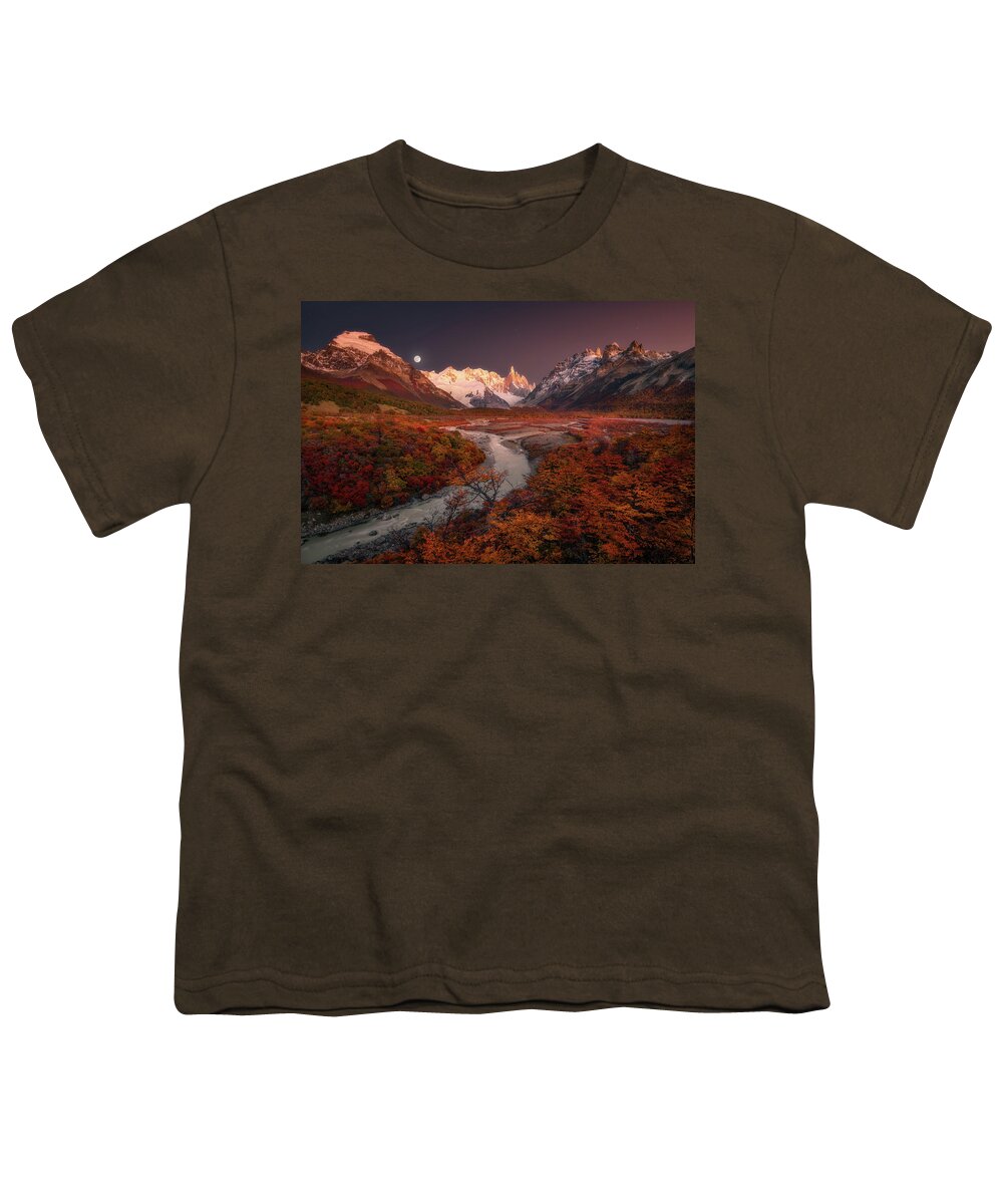 Moon Youth T-Shirt featuring the photograph Moonset at Cerro Torre by Henry w Liu