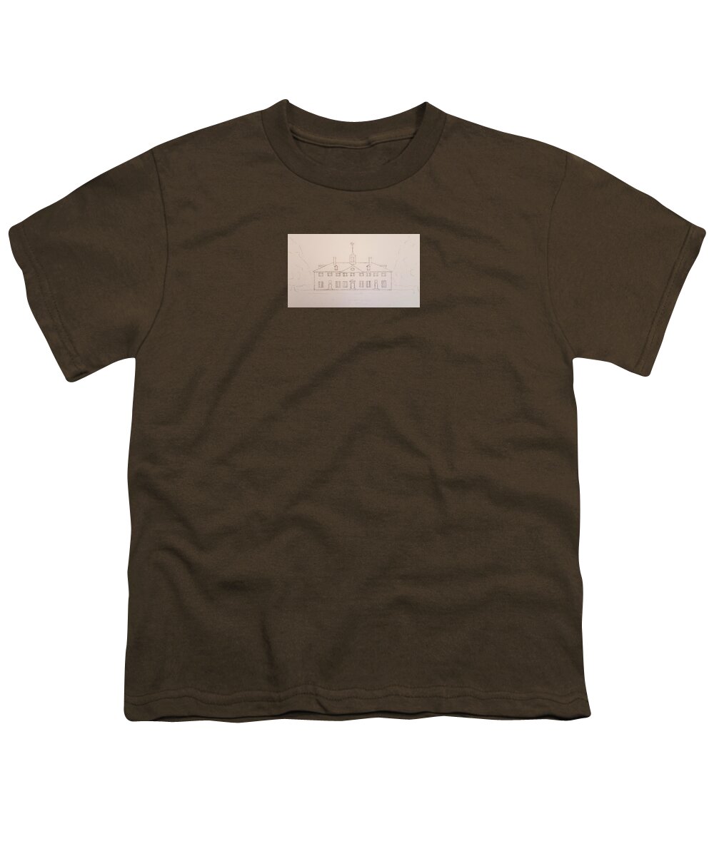 Sketch Youth T-Shirt featuring the drawing Mount Vernon by John Klobucher