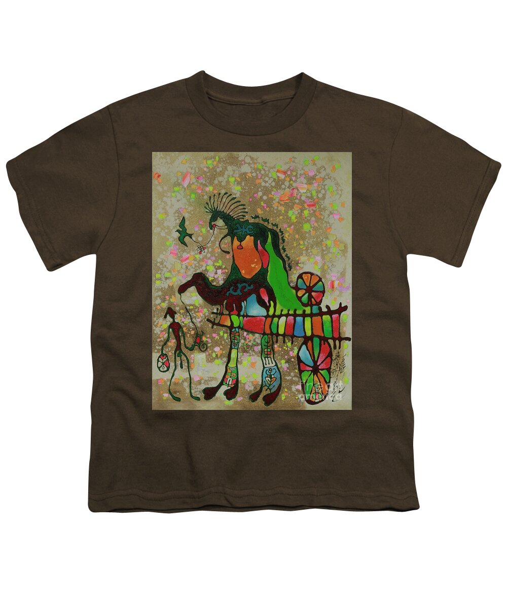 Mongolian Youth T-Shirt featuring the painting Nyam Ish by Tsegmid Tserennadmid