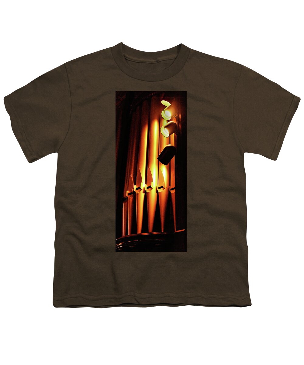 Organ Pipes Church Metal Lights Youth T-Shirt featuring the photograph Organ Pipes by John Linnemeyer