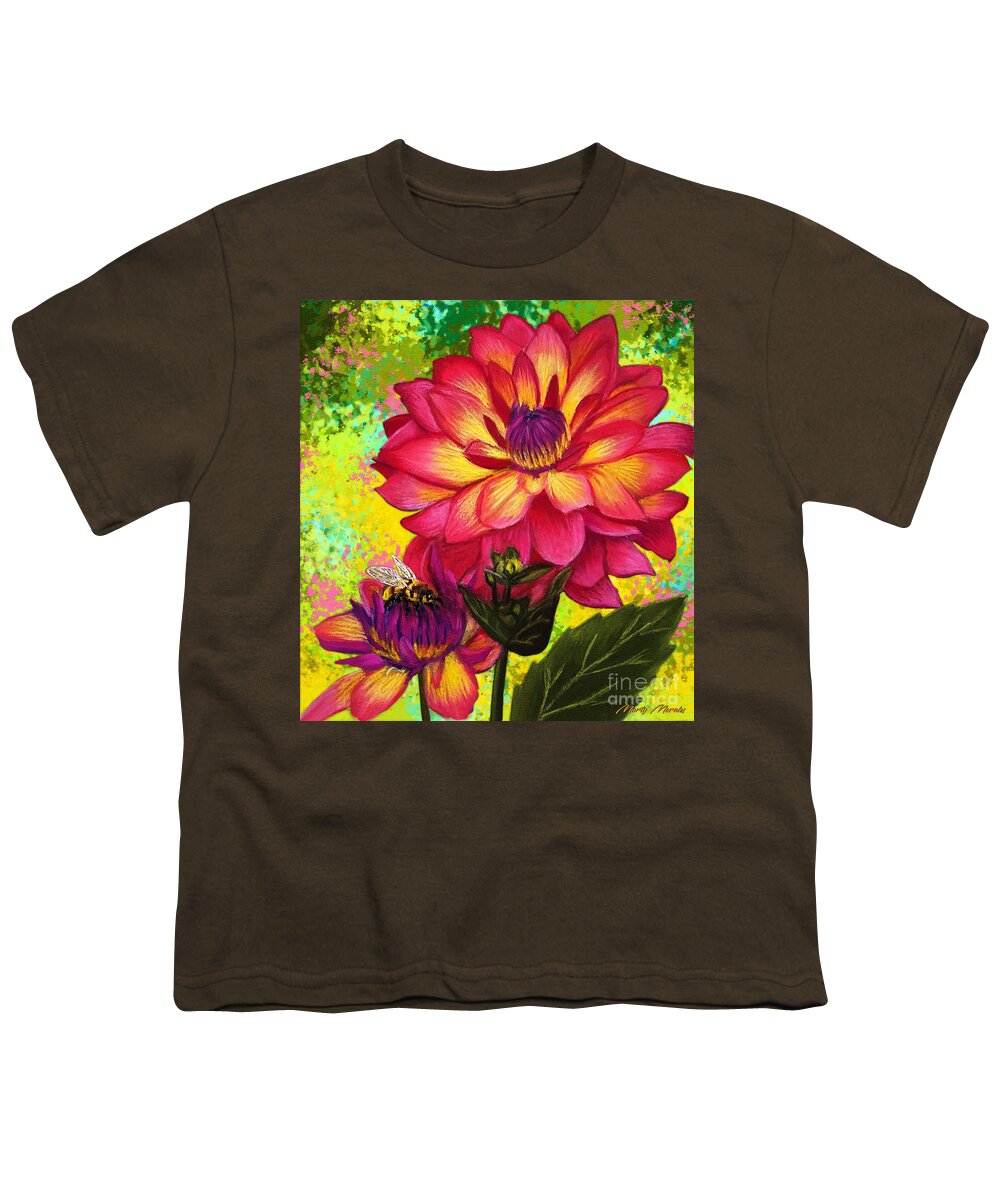 Blue Youth T-Shirt featuring the painting Pink Dahlia Flowers by Marty's Royal Art