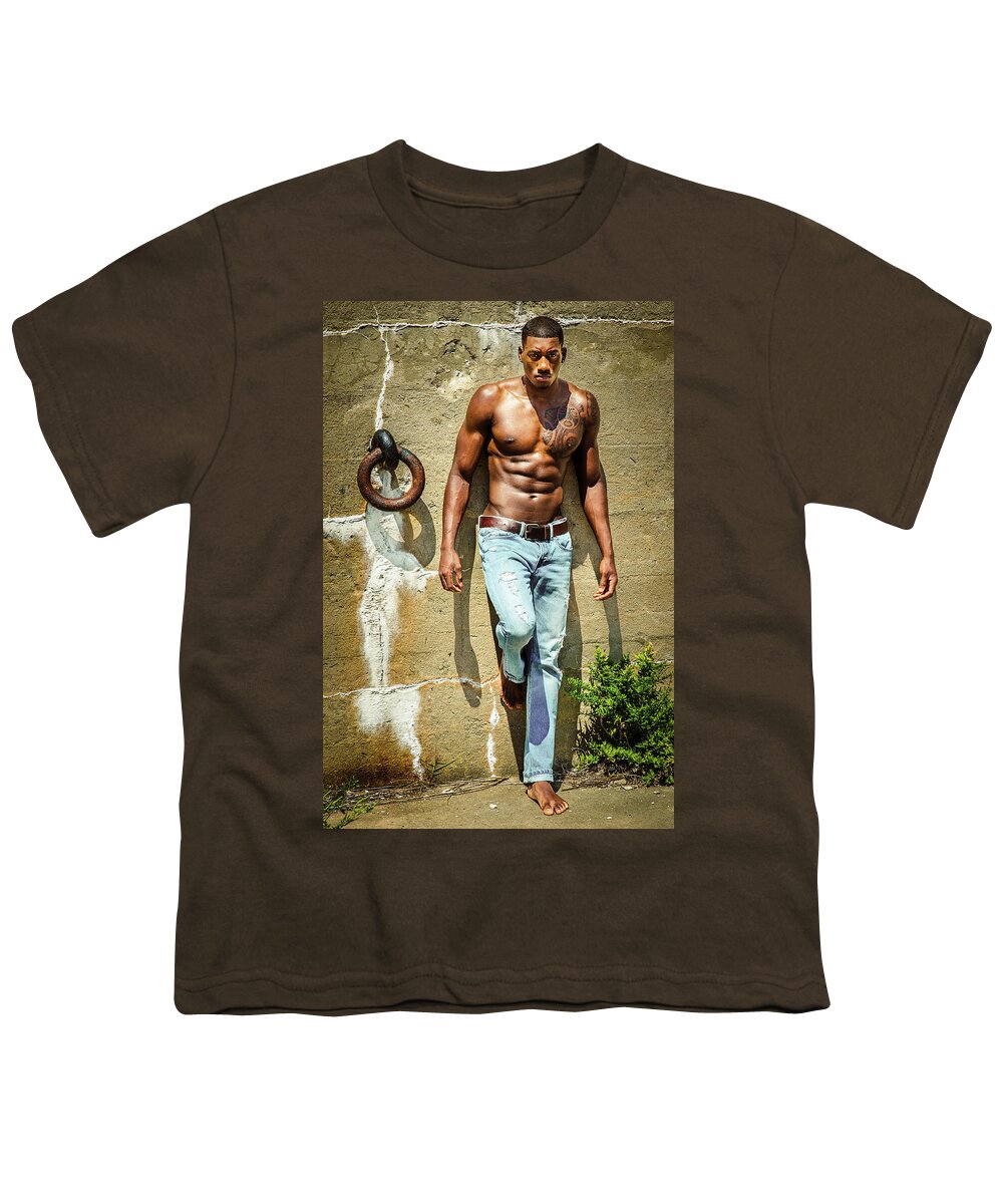Young Youth T-Shirt featuring the photograph Portrait of Young Black Man in Hot Summer by Alexander Image