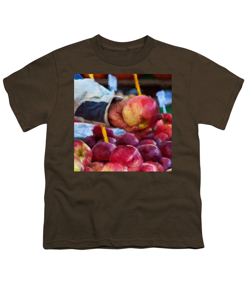 Red Apples Youth T-Shirt featuring the mixed media Red apples at Byward Market, Ottawa by Tatiana Travelways