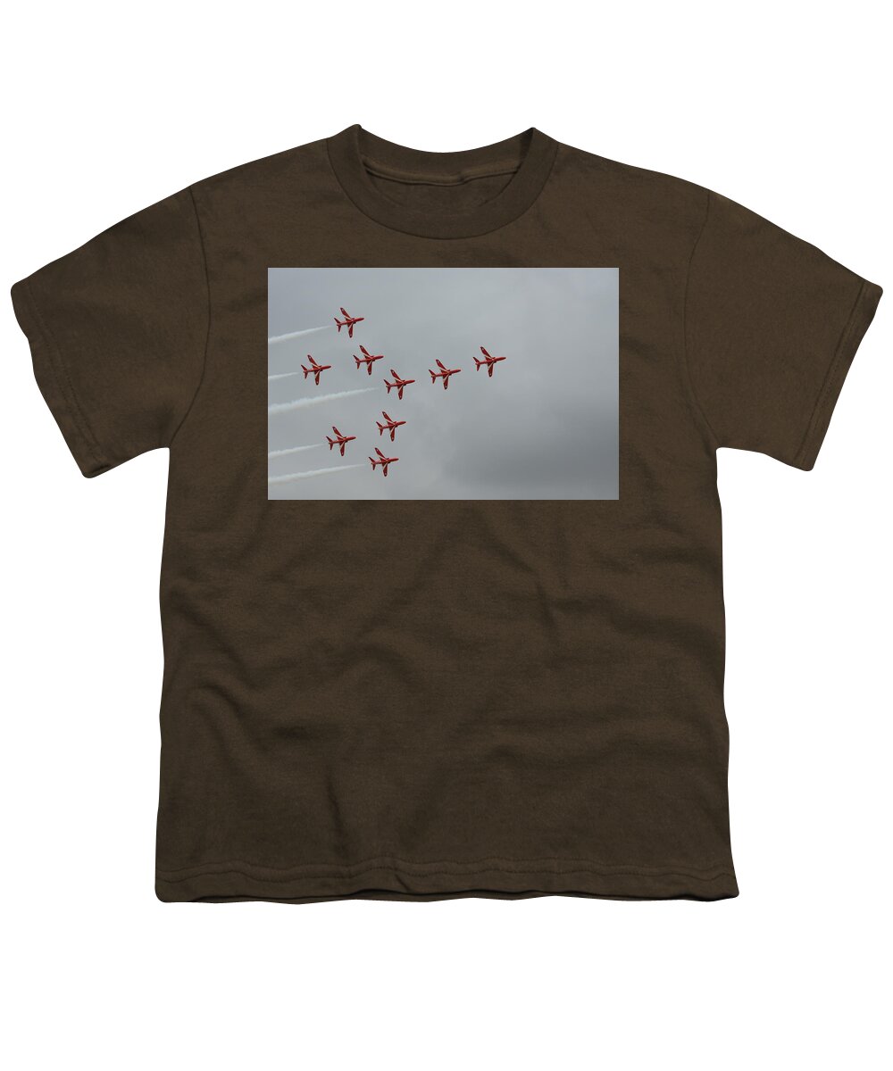 21st Century Youth T-Shirt featuring the photograph Red Arrows Performing the Concorde Formation by Gordon James