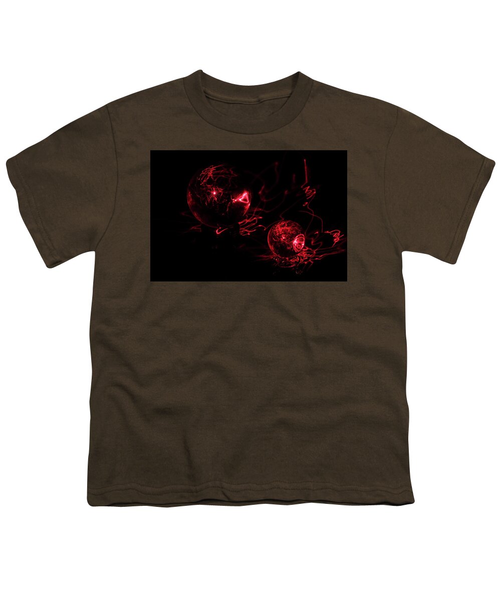 North Carolina (nc) Youth T-Shirt featuring the photograph Red Laser Interacts with Two Crystal Balls by Charles Floyd