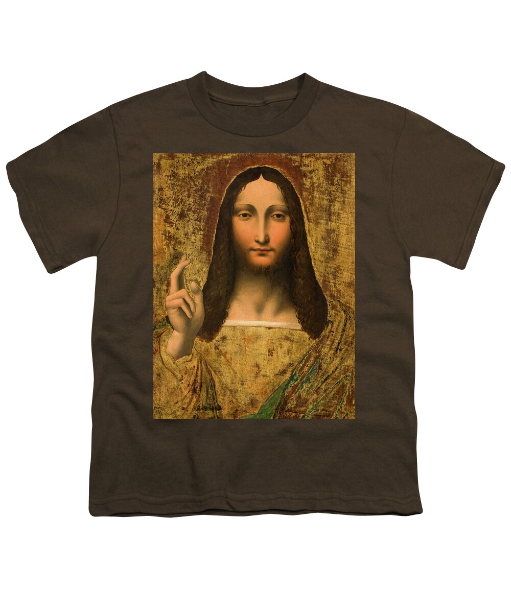 Leonardo Da Vinci Youth T-Shirt featuring the painting Salvator Mundi by After Leonardo da Vinci
