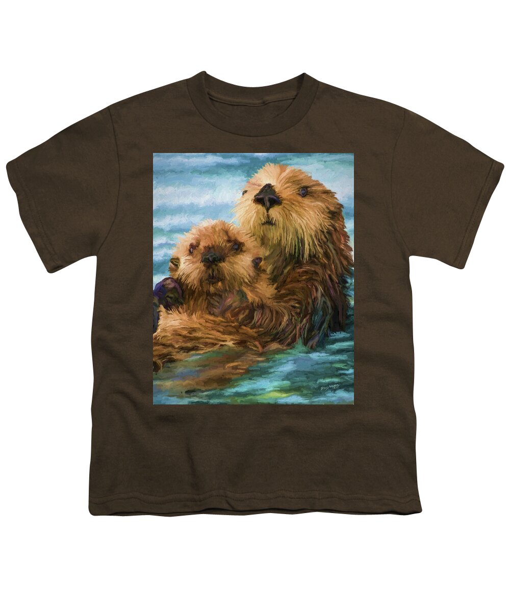 Animal Youth T-Shirt featuring the painting Sea Otter Mom and Pup by David Wagner