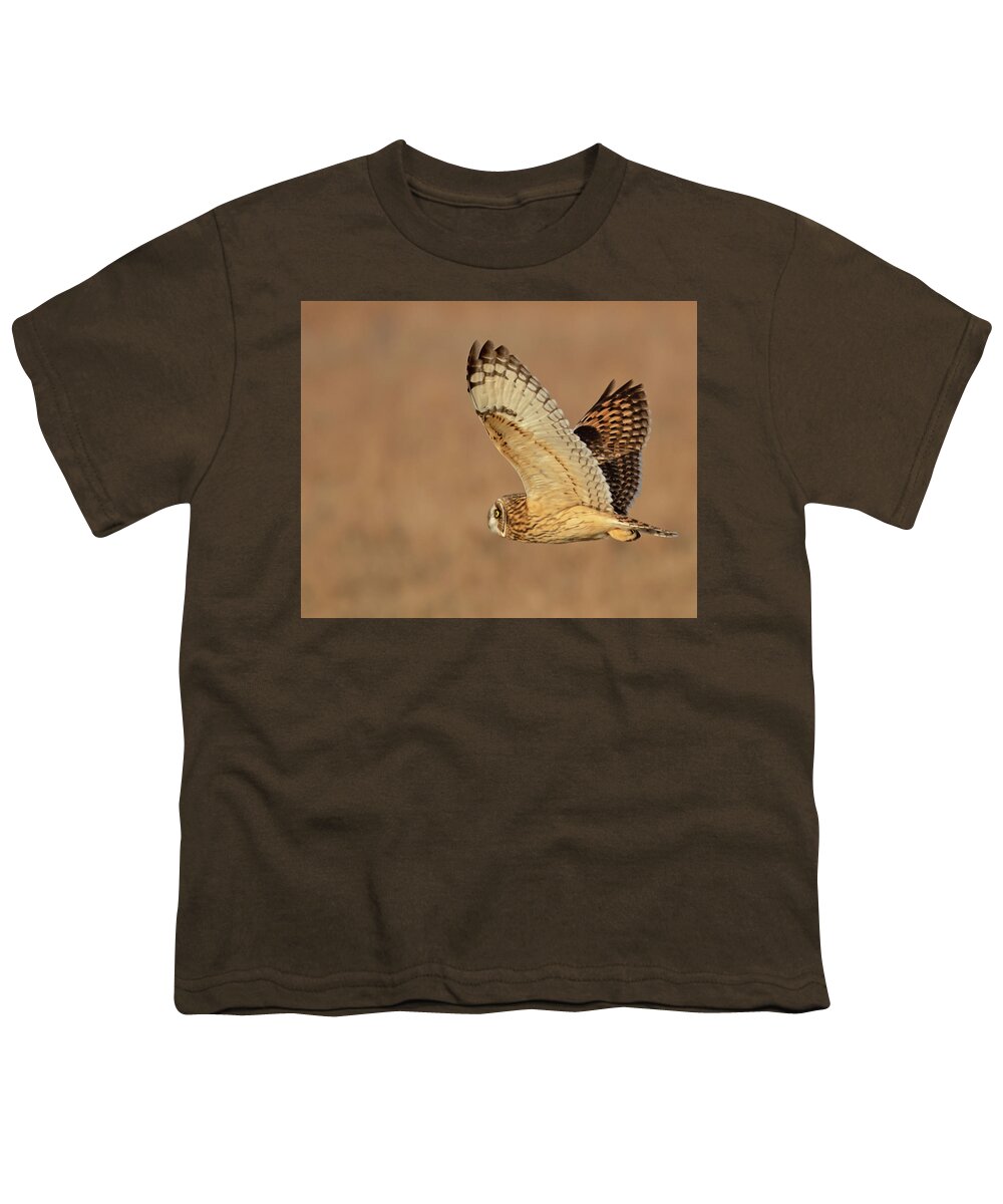 Owl Youth T-Shirt featuring the photograph Short-eared Owl on the Tallgrass Prairie #2 by Mindy Musick King