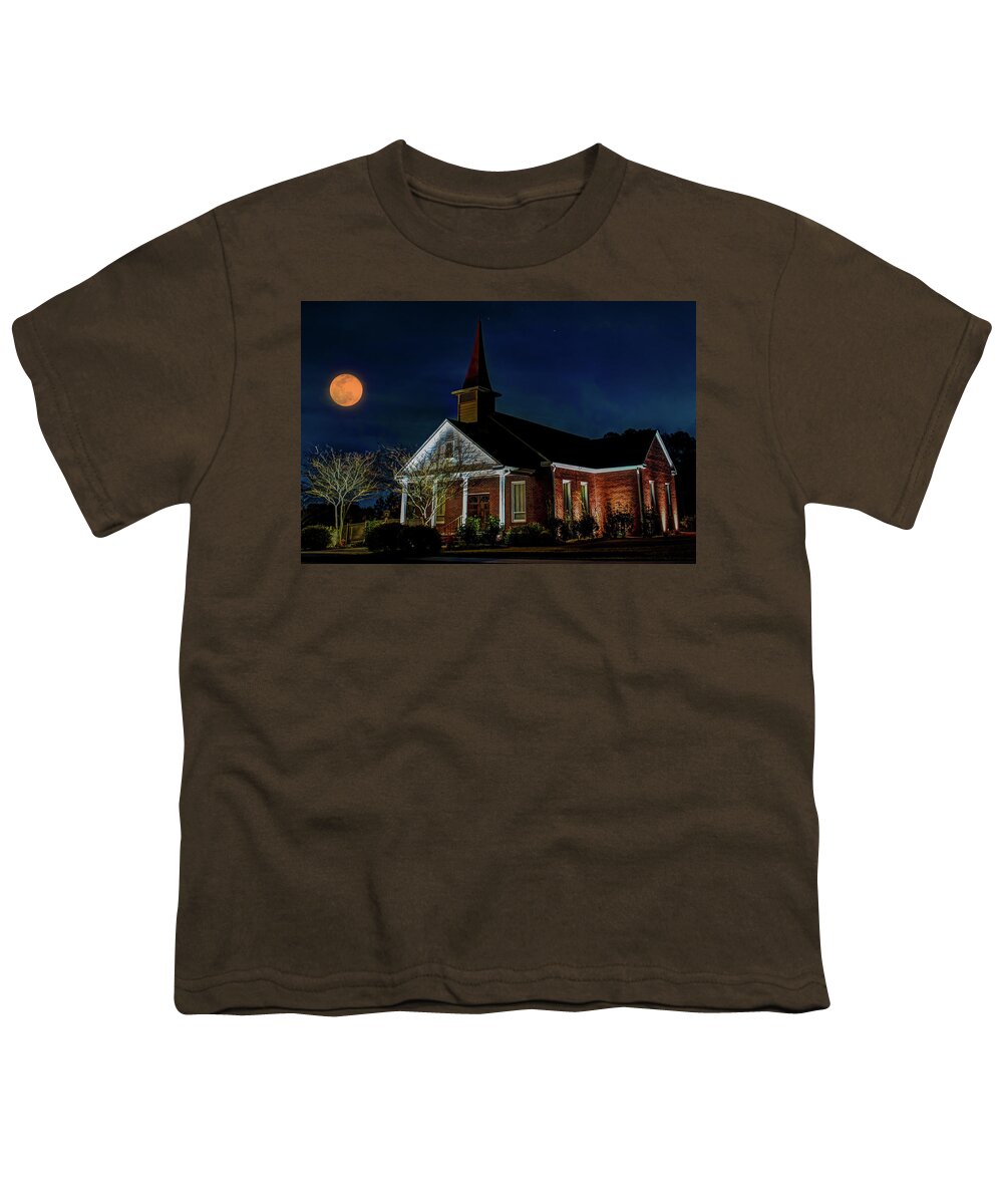 Live Oaks Church South Carolina Youth T-Shirt featuring the photograph Snow Moon st Live Oaks Church by Joe Granita