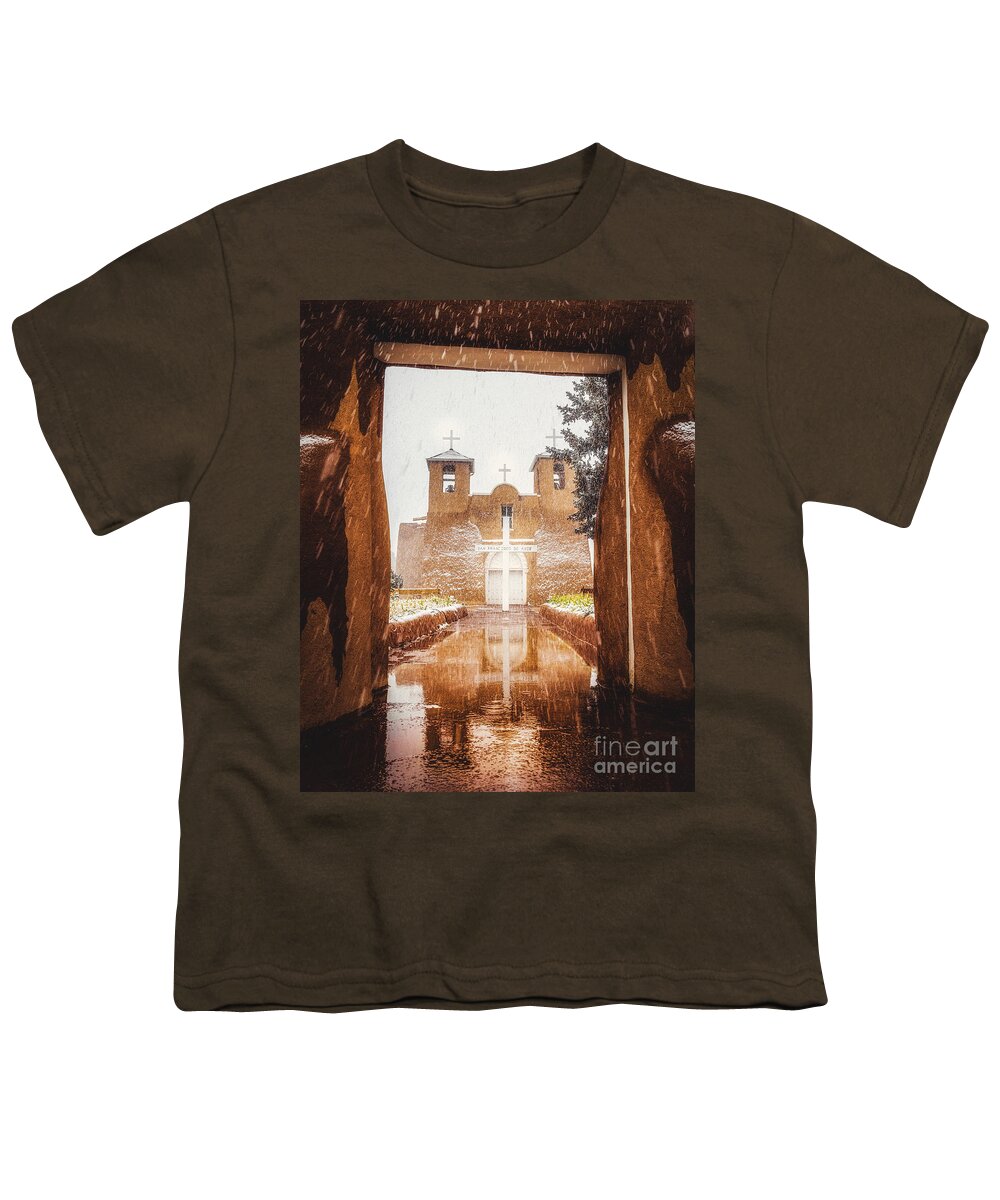 Snow Youth T-Shirt featuring the photograph St Francis Church in the Snow 7 by Elijah Rael