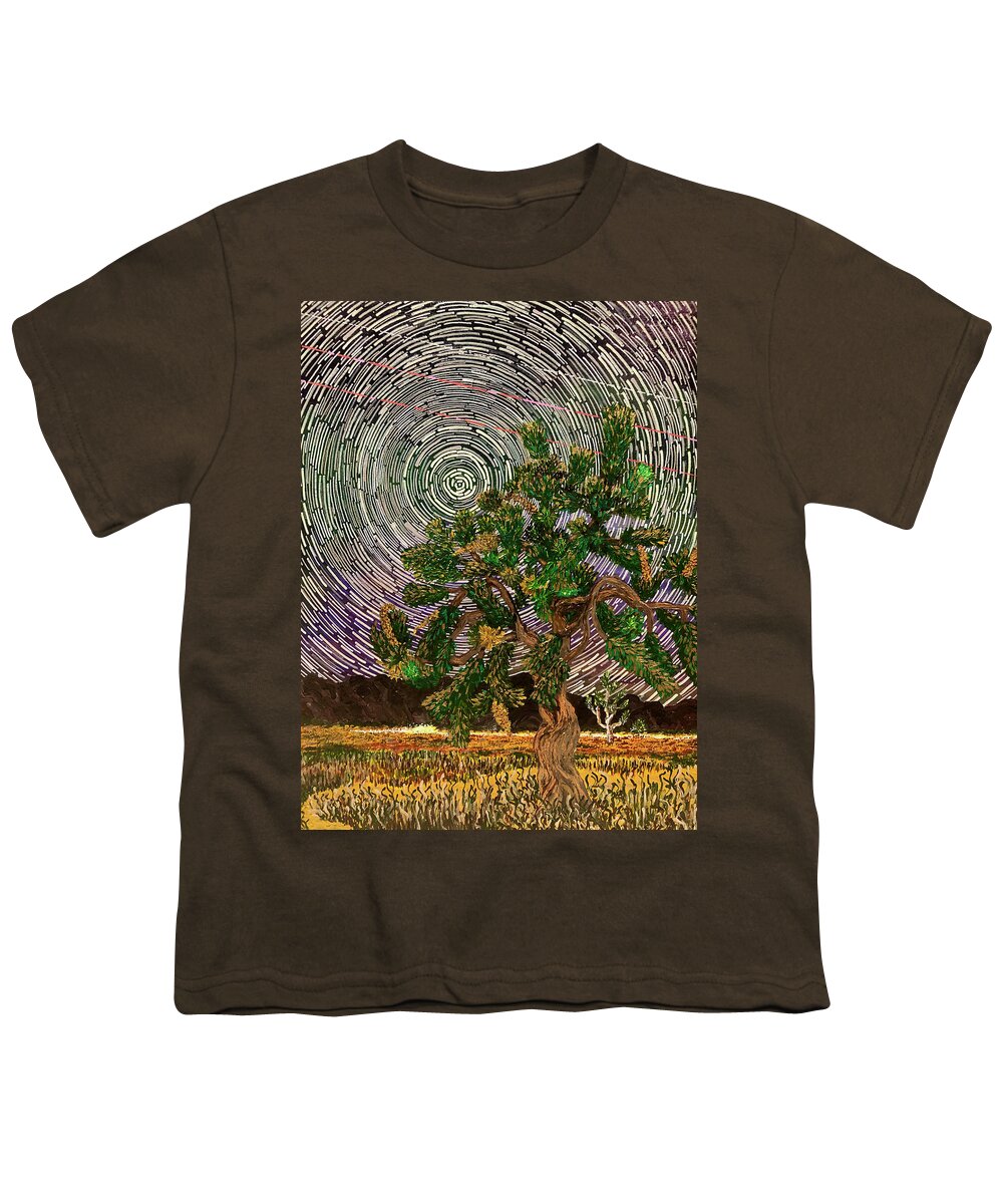 Star Trails Youth T-Shirt featuring the painting Star trails. Joshua Tree National Park, California. by ArtStudio Mateo
