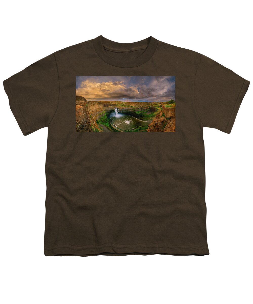 Palouse Falls Youth T-Shirt featuring the photograph Stormy Palouse Falls by Dan Mihai