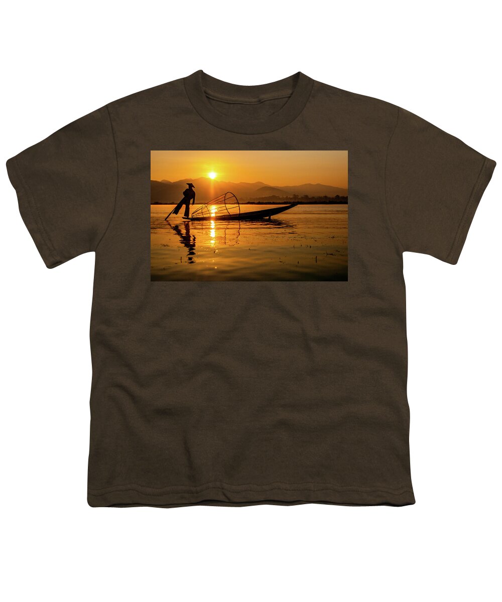 Inlelake Youth T-Shirt featuring the photograph Sunset at Inle Lake by Arj Munoz