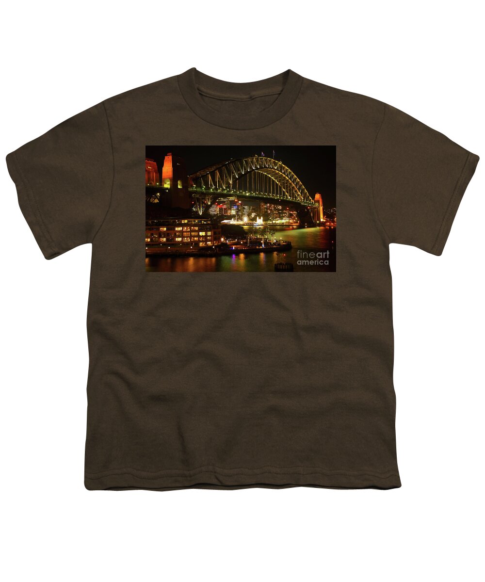 Cityscape Youth T-Shirt featuring the photograph Sydney Harbor Bridge VIVID Festival by Diana Mary Sharpton