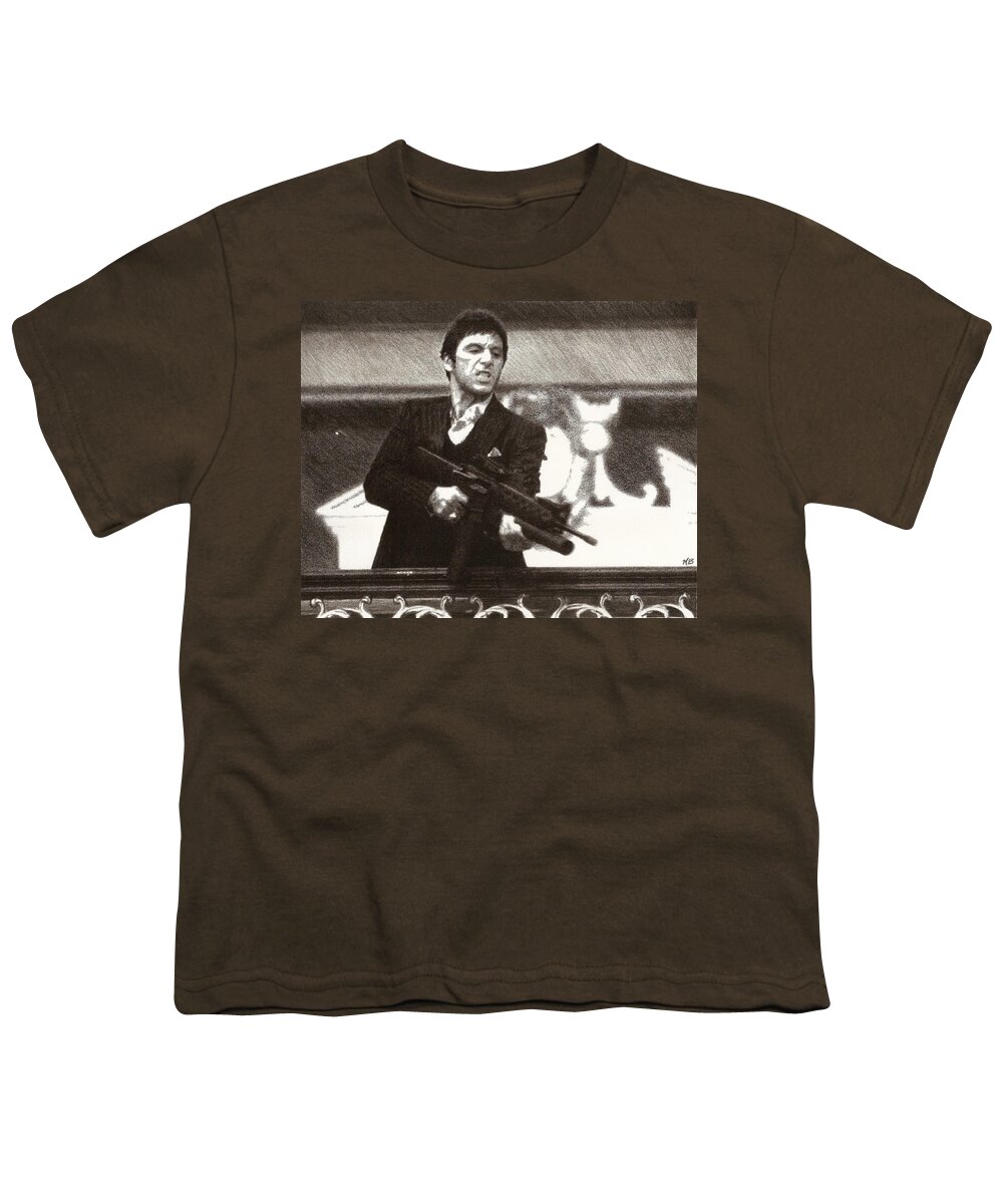 Scarface Youth T-Shirt featuring the drawing Tony Montana by Mark Baranowski