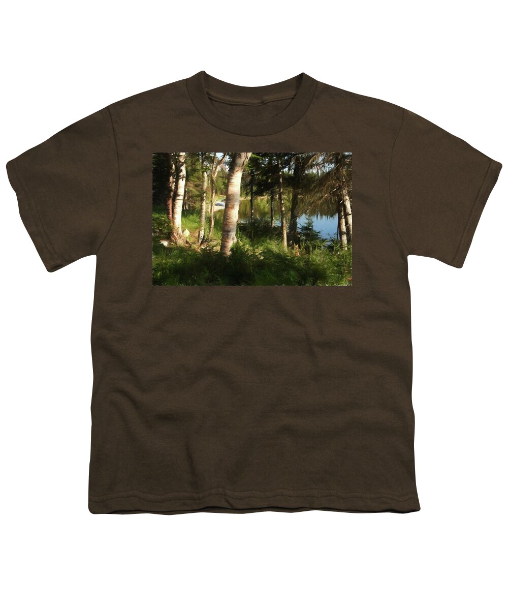 Newfoundland Youth T-Shirt featuring the photograph Trees by the lake - Digital Painting by Tatiana Travelways