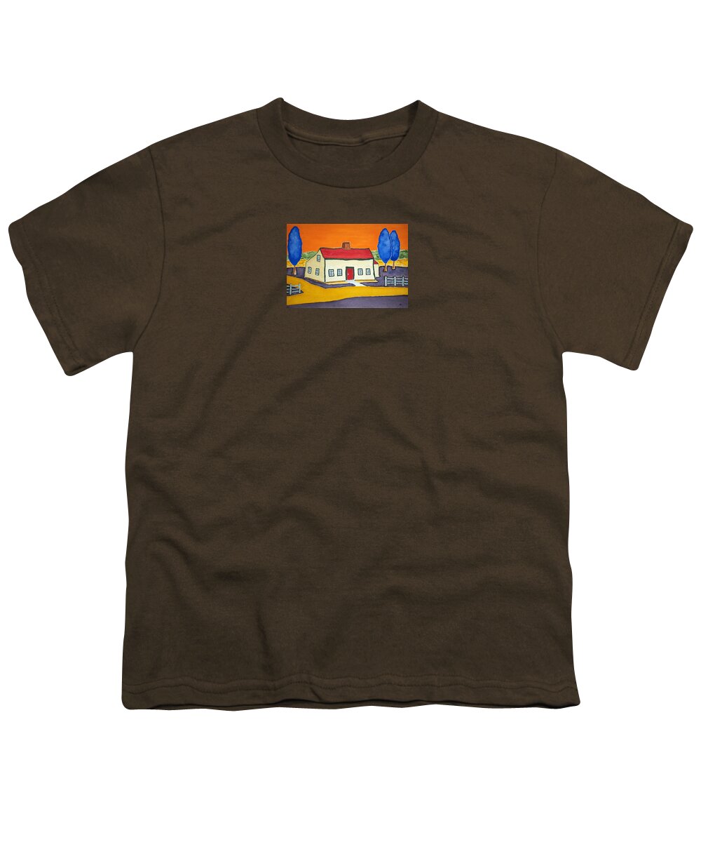 Watercolor Youth T-Shirt featuring the painting Vincent's Farmhouse by John Klobucher