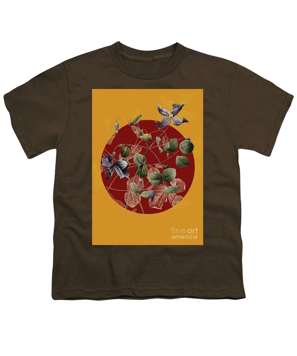 Vintage Youth T-Shirt featuring the painting Vintage Botanical Virgins Bower on Circle Red on Yellow by Holy Rock Design