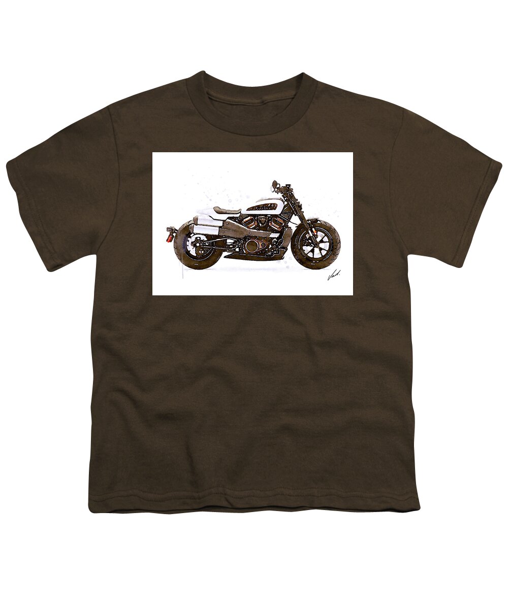 Motorcycle Youth T-Shirt featuring the painting Watercolor Harley-Davidson Sportster - oryginal artwork by Vart. by Vart