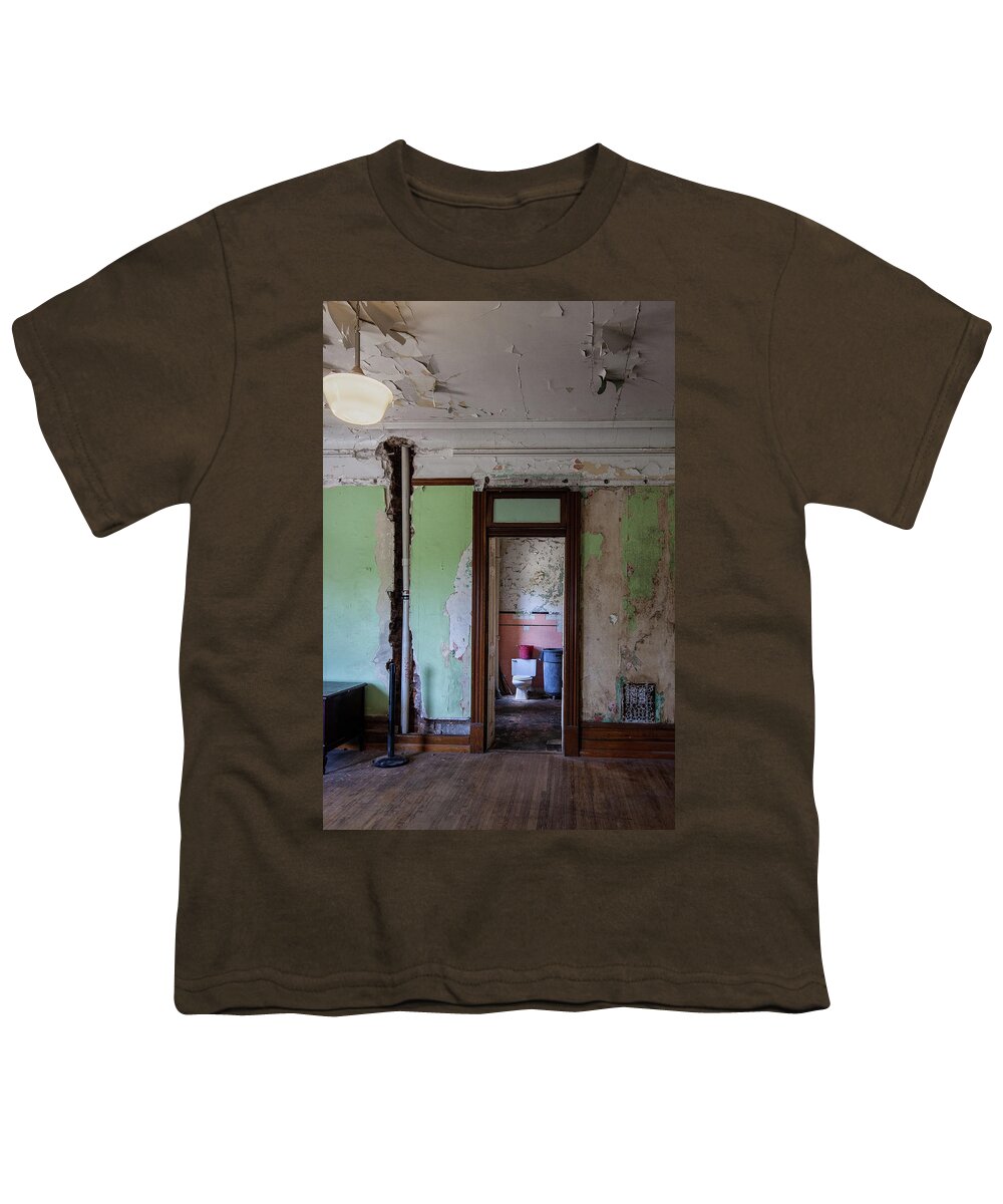 Mansfield Reformatory Youth T-Shirt featuring the photograph White Toilet Thru Doorway by Lon Dittrick