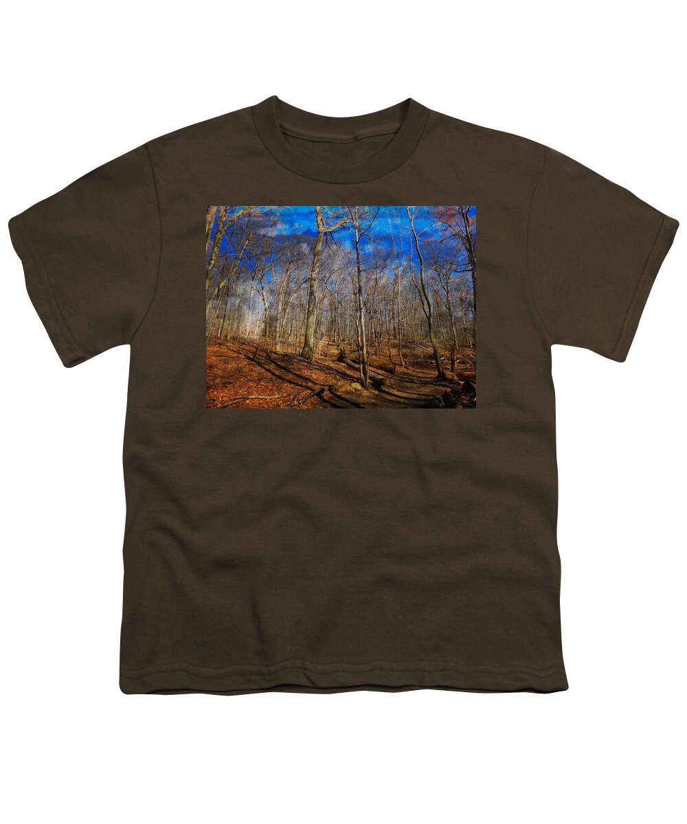 Woods Youth T-Shirt featuring the digital art Woods with Deep Blue Sky by Russ Considine