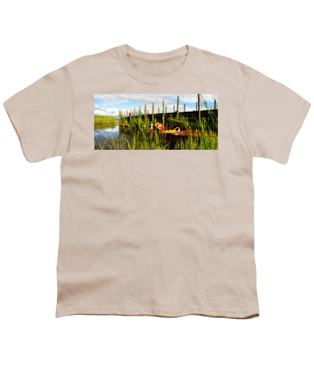 Great Lakes Youth T-Shirt featuring the photograph waiting girl on Les Cheneaux by Marysue Ryan