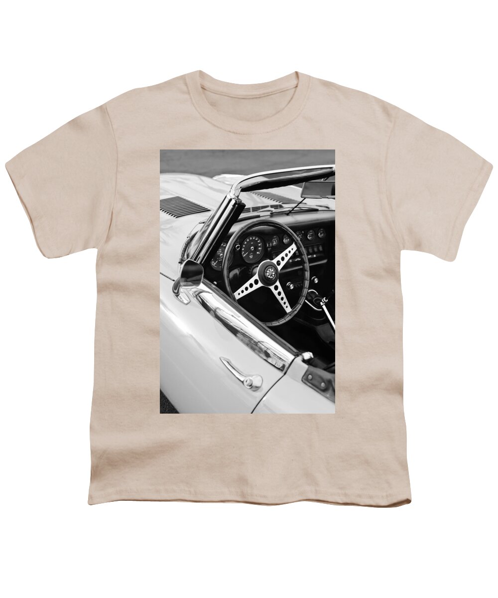 1970 Jaguar Xk Type-e Steering Wheel Youth T-Shirt featuring the photograph 1970 Jaguar Xk Type-e Steering Wheel by Jill Reger