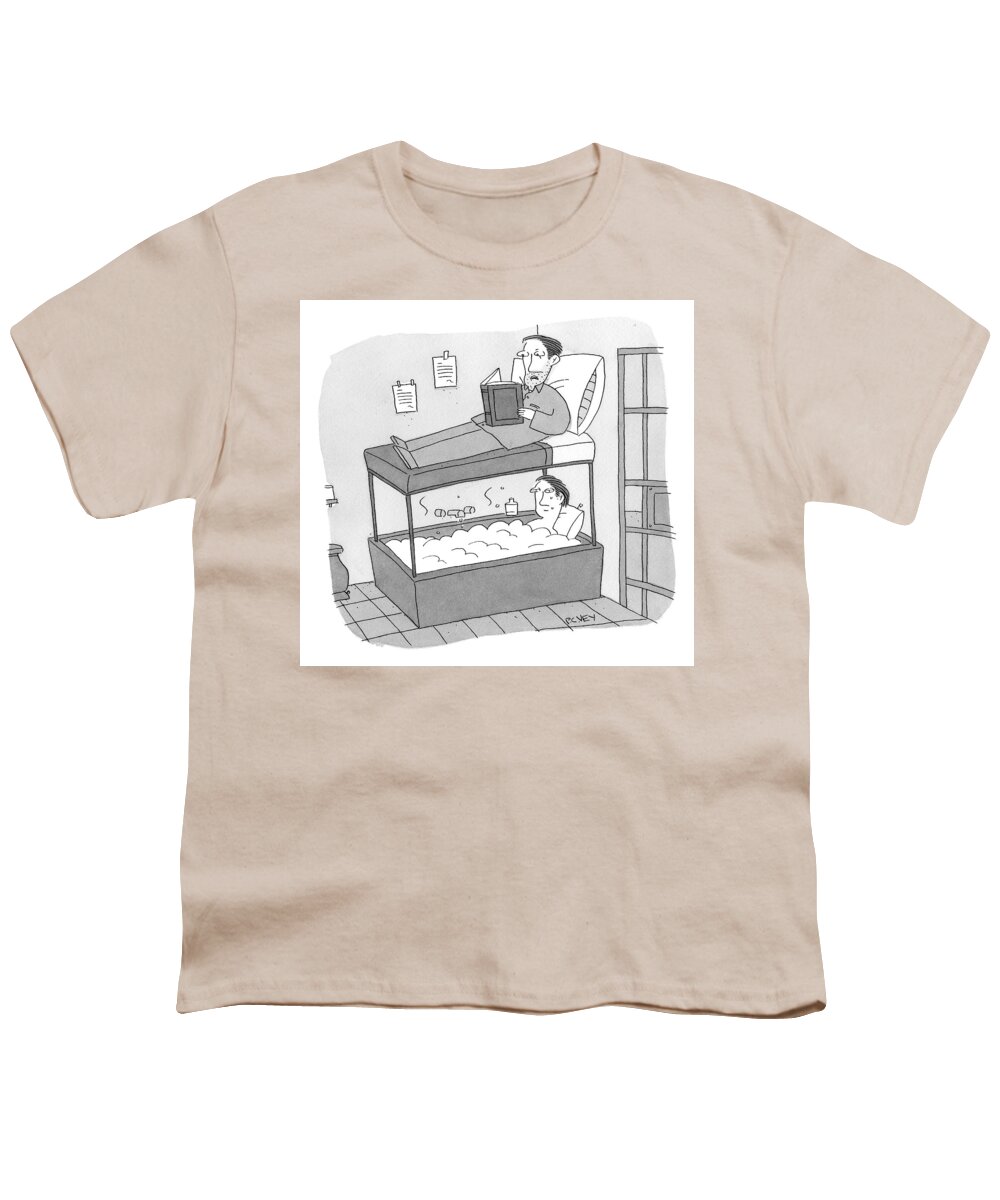 Bunk Beds Youth T-Shirt featuring the drawing A Bunk Bed With A Bath Tub Instead Of A Lower Bed by Peter C. Vey