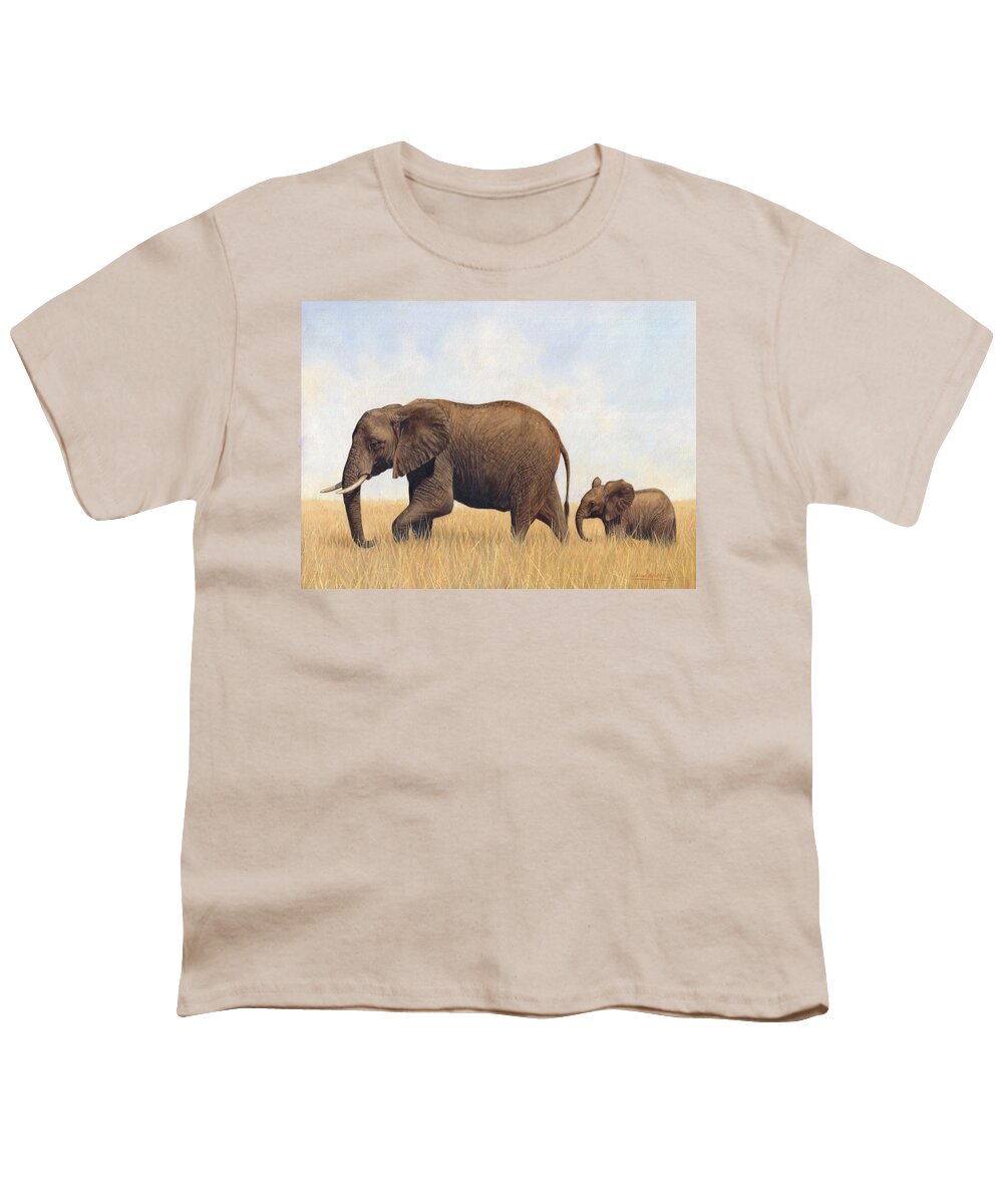 African Youth T-Shirt featuring the painting African Elephants #2 by David Stribbling