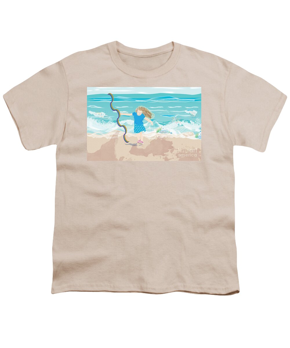 Beach Girl Youth T-Shirt featuring the digital art Beach Rainbow Girl by Kim Prowse