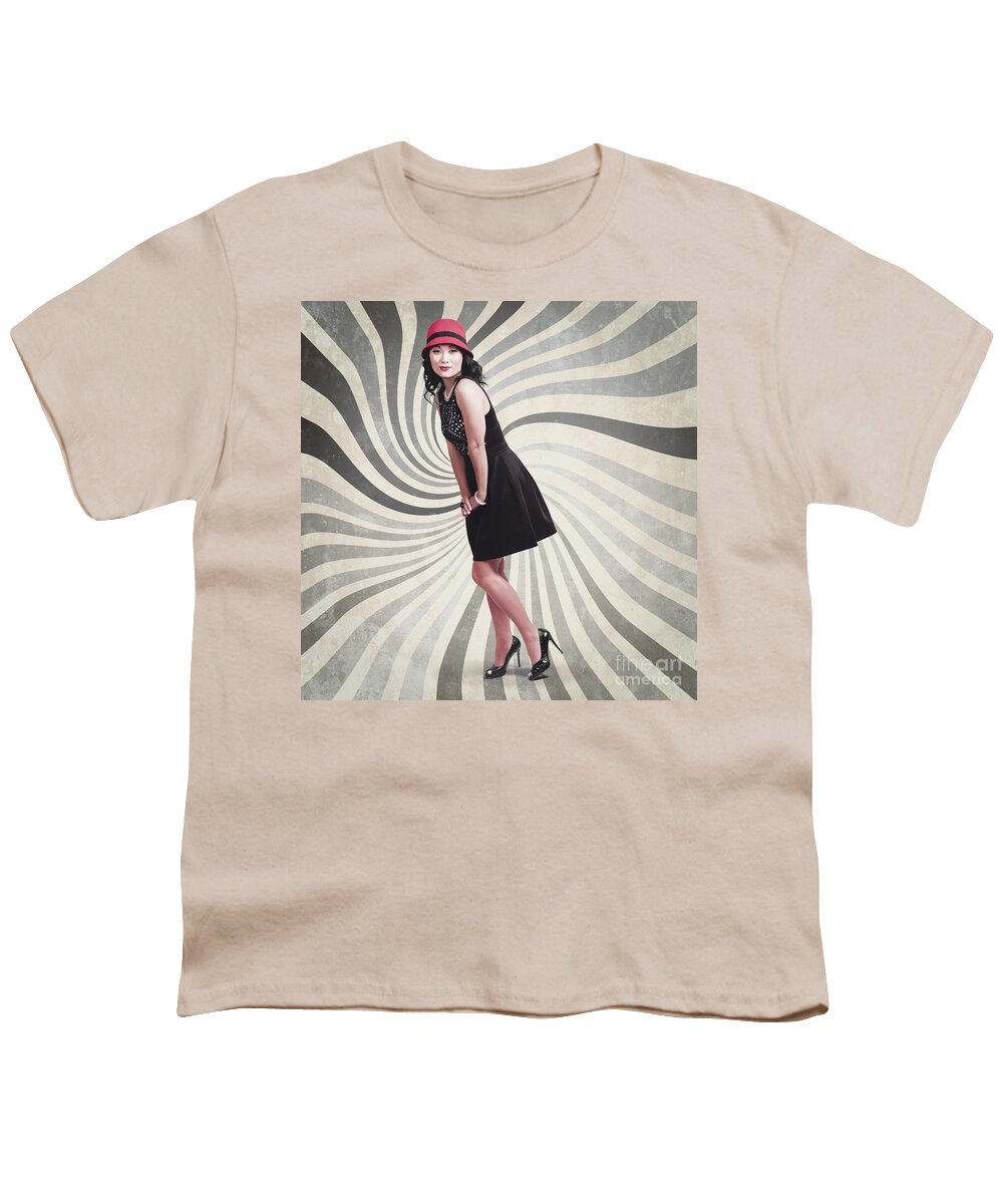 Vintage Youth T-Shirt featuring the photograph Beautiful asian woman posing. Vintage style #1 by Jorgo Photography