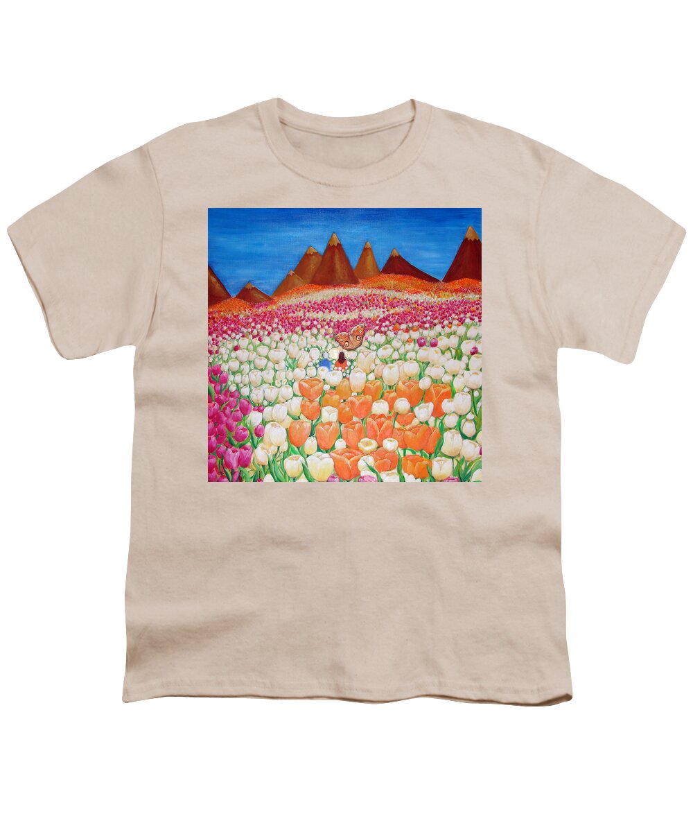 Tulips Youth T-Shirt featuring the painting Flowers and Fields Alive With Thy Joy #1 by Ashleigh Dyan Bayer