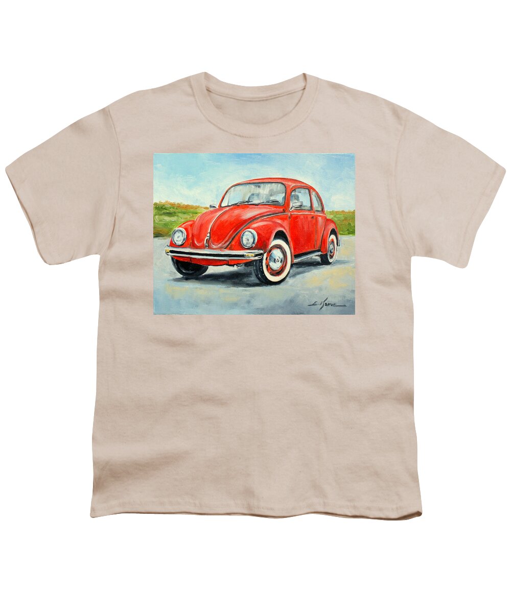 Volkswagen Youth T-Shirt featuring the painting VW Beetle #1 by Luke Karcz